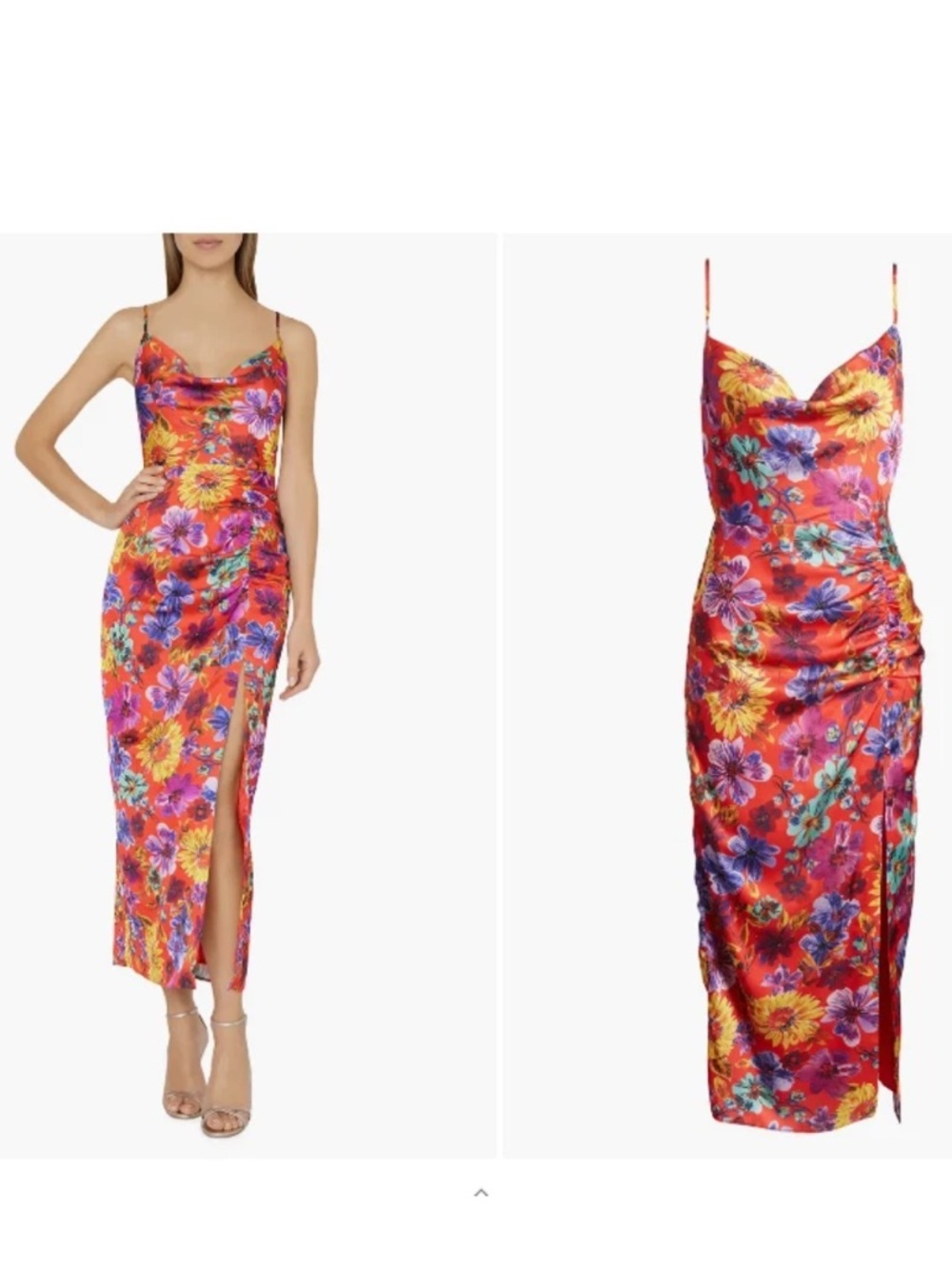 Milly LILLIANA FLORAL Cowl Neck Satin Midi Dress Size 8 - Picture 6 of 16
